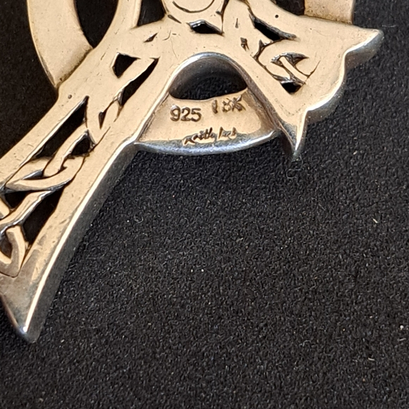 Designer Keith Jack Sterling Silver & 18k Ornate Celtic Cross - Picture 4 of 4